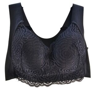 Womens Black‎ Lace Trim Comfort Support Full Coverage Bra 38 85